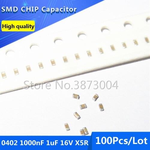 100pcs 0402 1000nF 1uF 16V X5R 10% Thick Film Chip Multilayer Ceramic Capacitor