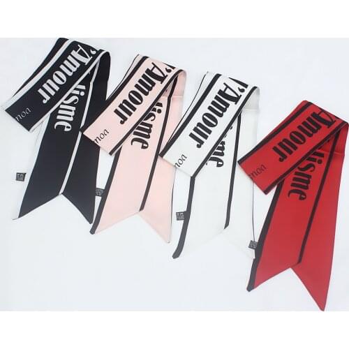 2019 Korean version ins Nordic simple letter ribbon scarf womens binding bag handle Ribbon Hair Band Scarf Shawl