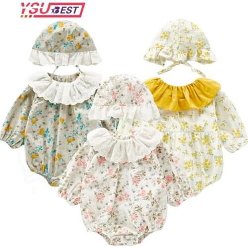 2020 Autumn Twins Clothes New Baby Girls Clothes Floral Baby Bodysuit Ruffle Lace Decoration Baby Girls Clothes Baby Jumpsuit