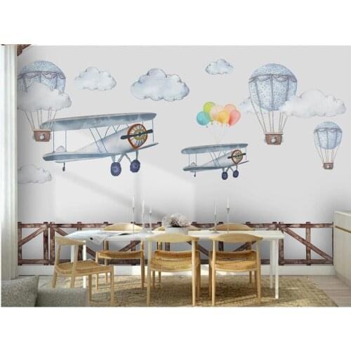 3d wallpaper custom photo mural on the wall Simple hand drawn cartoon airplane balloon children decor wall paper for living room