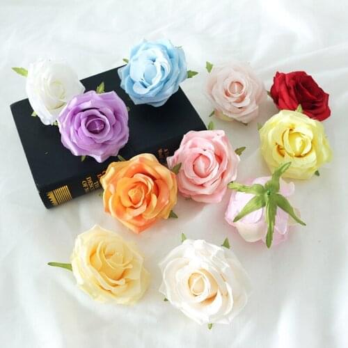 5pcs/lot artificial rose flower heads artificial rose bud fake silk DIY flower heads for Wedding decor home party decoration