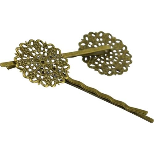6 Pics Hair Clip Copper Headwear Filigree Jewelry Bronze Making 24mm
