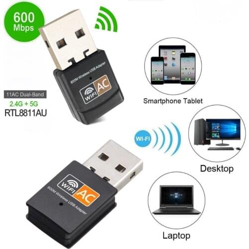 Wireless 600Mbps USB wifi Adapter AC600 2.4GHz 5GHz WiFi Antenna PC Mini Computer Network Card Receiver Dual Band 802.11b/n/g/ac
