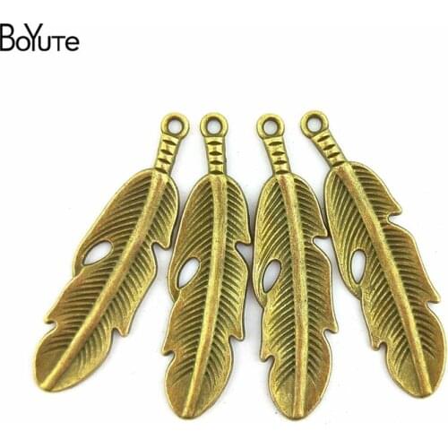 BoYuTe (40 Pieces/Lot) 13*49MM Zinc Alloy Feather Charm Antique Bronze Silver Plated Pendants for Jewelry Findings Accessories