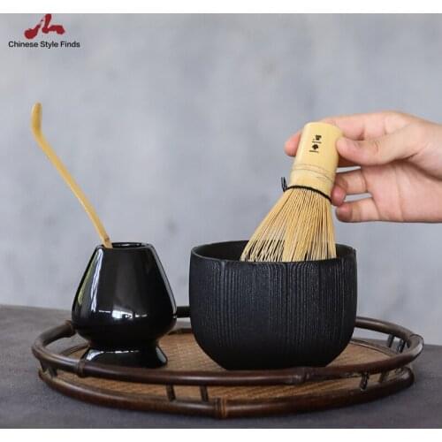 Tea Set 4pcs/set Traditional Matcha Giftset Bamboo Matcha Whisk Scoop Ceremic Matcha Bowl Whisk Holder Matcha Tea Sets