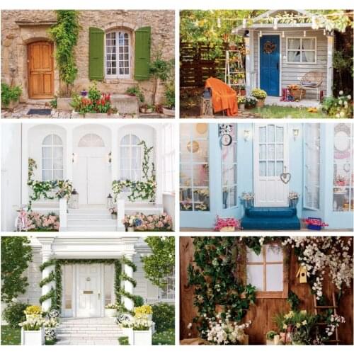 Countryside Stone House Old Wooden Door Window Flower Photo Background Photo Backdrop Spring Baby Portrait Photophone Room Decro