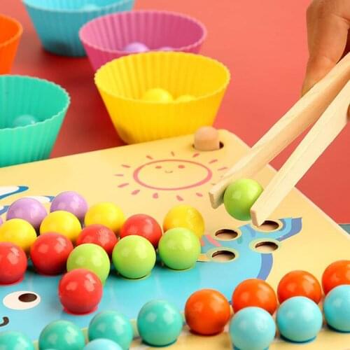 Puzzle Wood Clip Beads Game Board Rainbow Toy Montessori Dots Beads Early Learning Toddler Fine Motor Memory Toys Matching Game