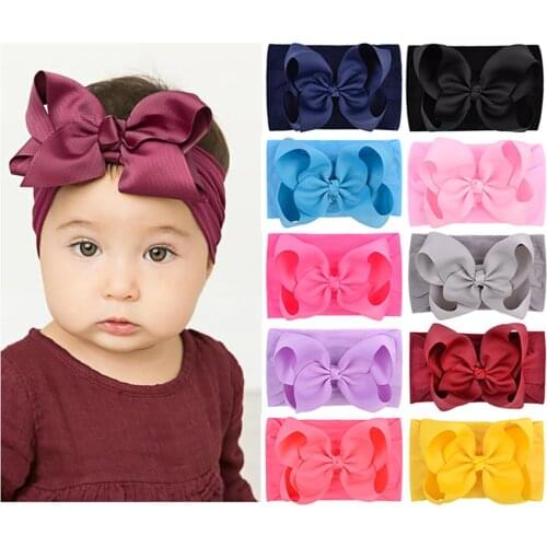 2021 Large Bows Baby Headband Elastic Hair Band For Girls Newborn Solid Hair Band Turban Handmade Headwear Hair Accessories