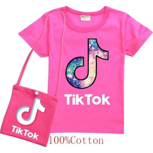 TIK TOK Kids Clothes Baby Girls and Print T-shirt with Bag for Boys Summer Top