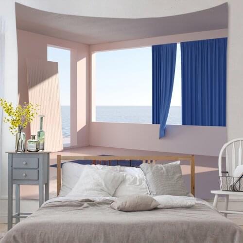 Tapestry Imitation Window Landscape Wall Hanging Tapestries Art Home Decoration Sea Sunrise Home Dorm