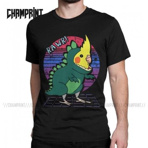 Creative Vaporwave Cockatiel Dinosaur Doodle T-Shirts Men Cotton T Shirt Parrot Bird Short Sleeve Tee Shirt Original Tops