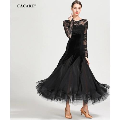 Lace Ballroom Dance Competition Dresses Standard Dance Dresses Ballroom Dress Waltz 3 Choices Velvet D0650 Long Mesh Sleeve