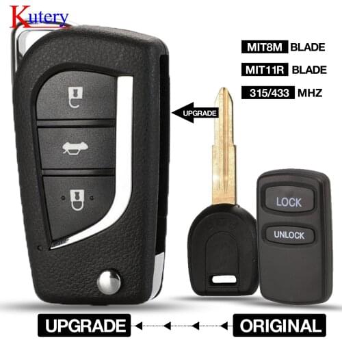 Kutery 2 buttons modified remote key 315/433 mhz ID46 for Mitsubishi Eclipse Lancer Outlander Montero Left MIT8 or Right MIT11