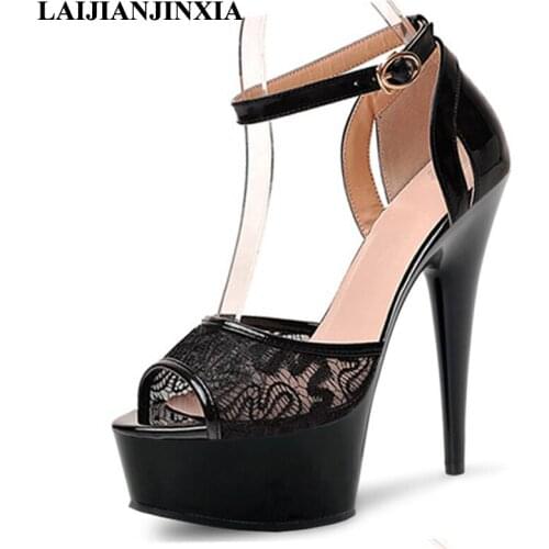LAIJIANJINXIA 2018 Women Sexy Peep Toe 15cm High Heels Night Wedding Party Pole Dance Shoes 5cm Platform Sandals Dancing Shoes