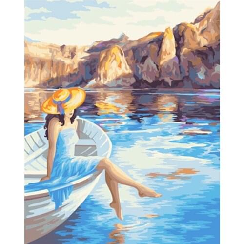 Blue beach hooded girl Figure DIY Painting By Numbers Wall Art Picture Acrylic Painting For Home Decoration Drop Shipping60x75cm