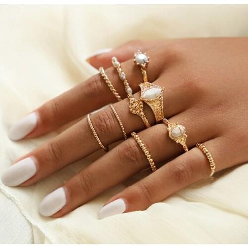 Spring Summer Pack of 10 Personality Creative Knuckle Ring Bohemian Retro Gem Ring Set Women Wedding Anniversary Gift