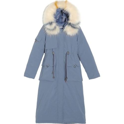 New long style fur coat with inner liner