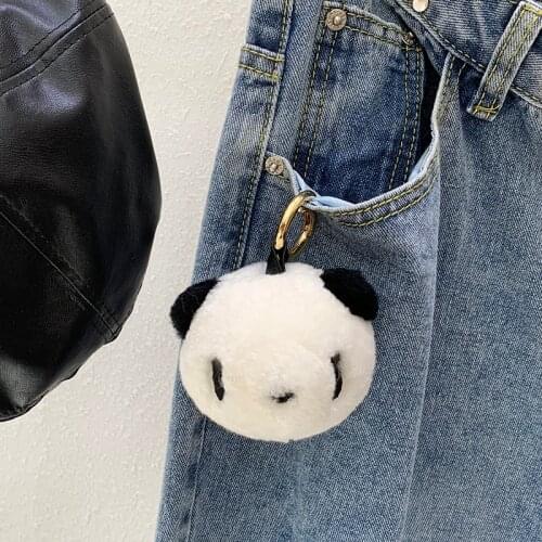 New Cartoon Cute Real Lamb Fur Panda Keychain For Gifts Backpacks Key Chains Ring Men Women Charm Bag Pendant