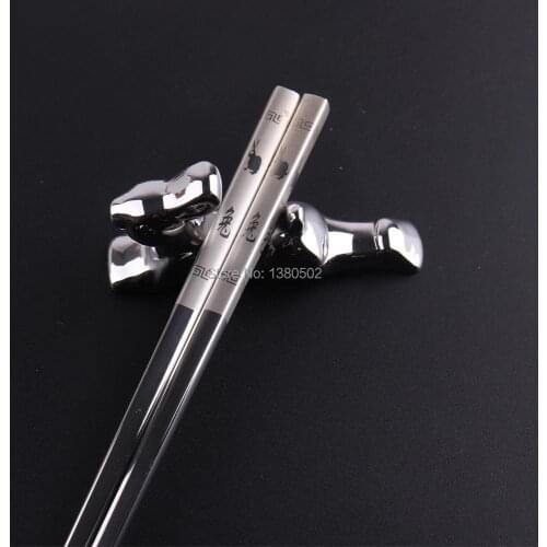 1 pair chopsticks +1 Pcs Chopstick holder Chinese Style stainless steel Sushi Food zodiac Chop Sticks Tableware Gift for friend
