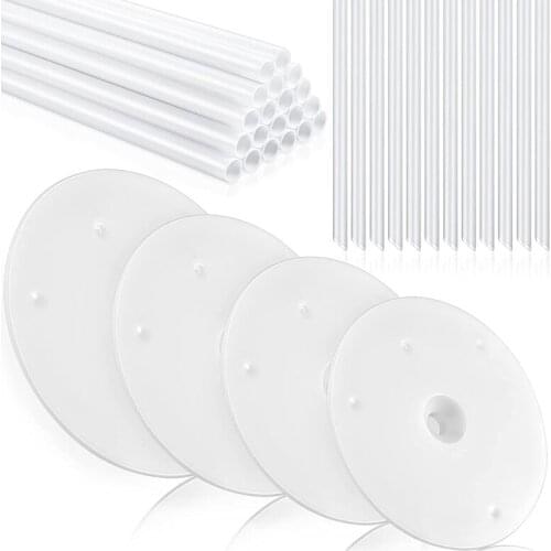 36 Pieces Plastic Cake Dowel Rods Set 20 Pieces White Cake Sticks Support Rod And 4 Pieces Cake Separator Plates