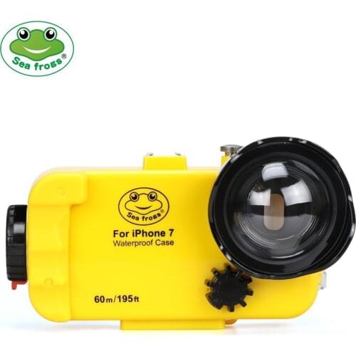 195FT/60M Underwater Housing Case for iPhone 7 (4.7'') 7 Plus (5.5") With Wide Angle Dome Port Lens in Yellow Color