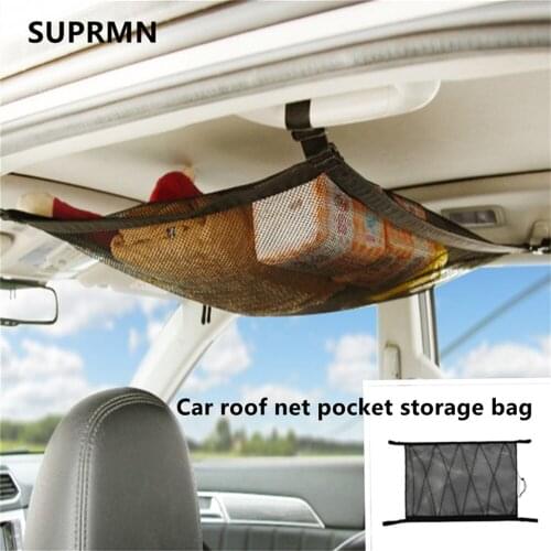 Portable Car Ceiling Storage Net Pocket Roof Interior Cargo Net Bag Car Trunk Storage Pouch Sundries Storage Organizer
