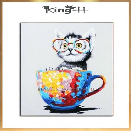 Animal hand-painted oil painting knife koubei lovely cat in the modern drawing of children room decorate domestic cat hall cup s