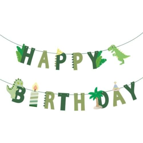 Happy Birthday Theme Dinosaur Pull Flag Birthday Party Supplies Decoration Banner Favors For Kid Gift