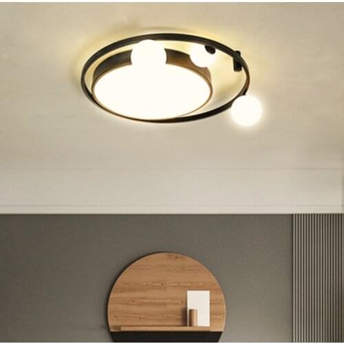Modern Simple LED Ceiling Light For Dining Living Room Kitchen Bedroom Deco Panel Lamp Creative Glass Ball Round Black Fixtures