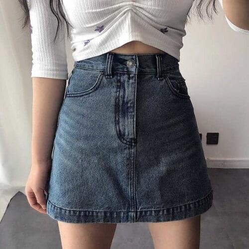 TVVOVVIN Korean Fashion Trend High Waist A-line Denim Skirt Women Summer Do Old Washed Package Hip Mini Skirts SCTD