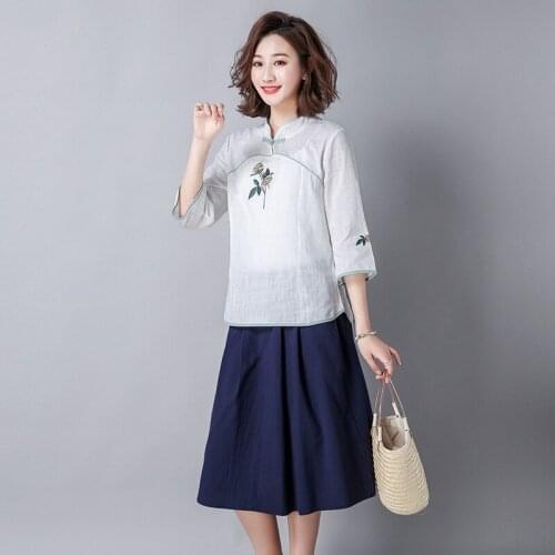 Vintage Blouse Women 2020 New Original Chinese Style Clothing Women Retro Hand Button Linen Mandarin Collar Chinese Top 11798