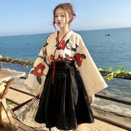 Japanese Vintage Floral Kimono Women Lace Up Long Sleeve Shirts Korean Print Flower Boho Beach Blouses Girls Hanfu Cardigan