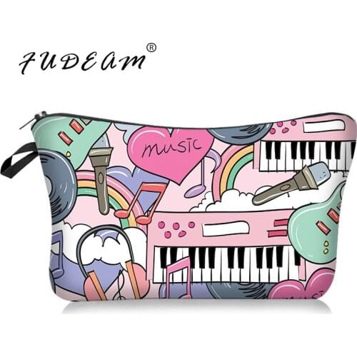 FUDEAM Guitar Piano Print Pattern Women Waterproof Cosmetic Bag Toiletries Storage Organize Travel Makeup Bag Female Wash Pouch