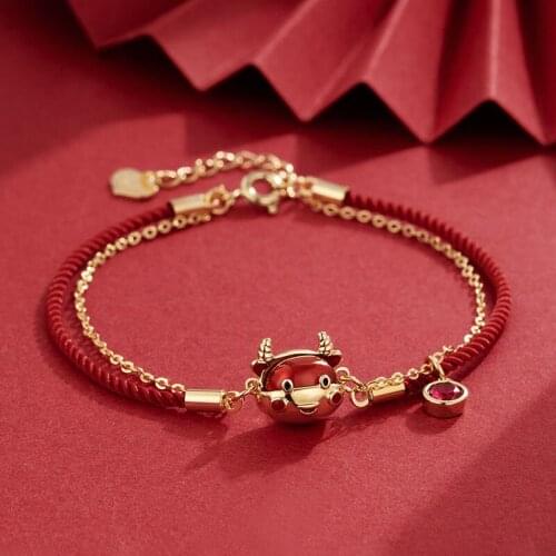 YOUNQ Gold Lucky Calf Bracelet 925 Sterling Silver Red String and Gold Chain Ladies Fashion Bracelet Jewelry Gift SBB002
