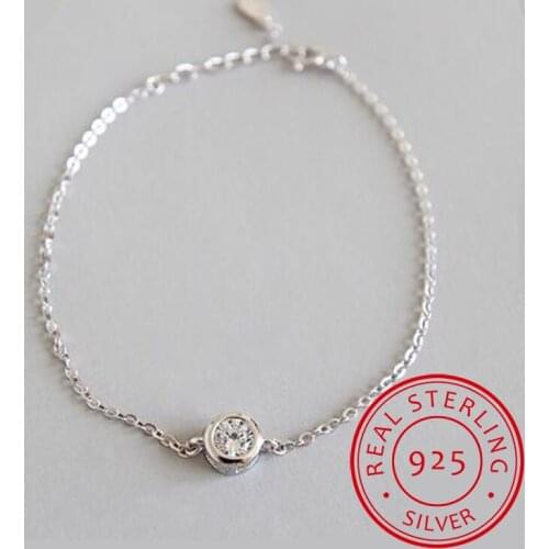 100% 925 Solid Real Sterling Silver Fashion Womens Jewelry Round CZ Bracelet 15cm For Women Girl Lady Wedding Party Gift