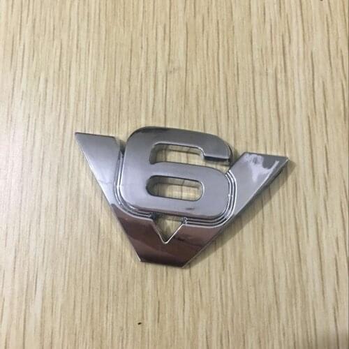 1PC 5.7*3.6CM Car Styling Decoration ABS Silver V6 Car Front Tail Emblem Sticker Car Side Panel Car Body Badge Auto Sticker