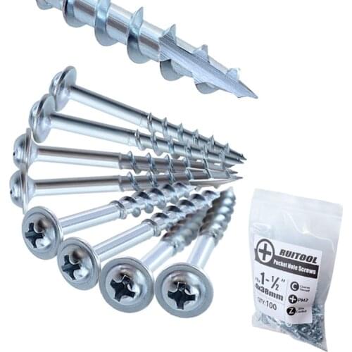 New 25-63mm 100pcs Pocket Hole Screws Coated Cross Self Tapping Screw ST4 Drive Screw Woodworking Tool Hardware Home Improvement