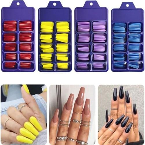 100PCs False Nail Tips Matte Full Coverage Long Ballet False Nail Art Manicure Fashion Colorful Fake Nails French Manicure Tools