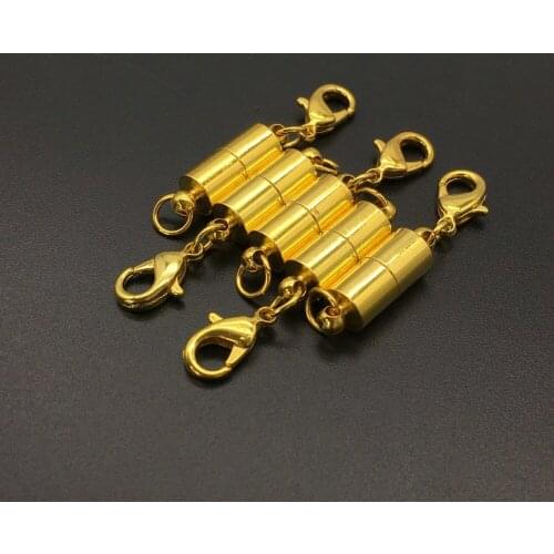 5pcs/Lot 13*6mm Gold Cylindrical Magnet Buckle Necklace Connector with Lobster Clasp Wholesale PC-009