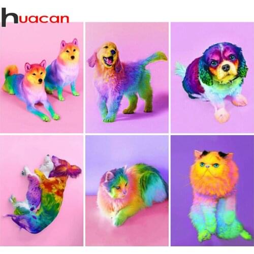 Huacan 5d Diamond Painting Dog Square/round Mosaic Embroidery Color Animal Cross Stitch Home Decor diamond art