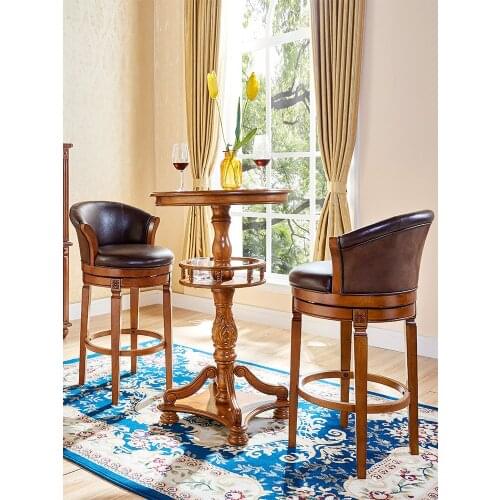 American Bar Chair Bar Chair European Solid Wood Bar Chair Leather Simple High Stool Bar Stool Back High Stool Home Use