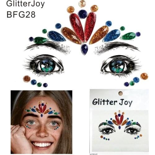 BFG28 1Pc Handpicked Colorful Resin Rainbow Face And Eye Gem Forehead Party Makeup Decor Body Paint Sticker