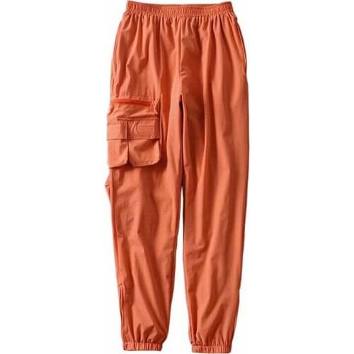 2020 Chic Orange Female High Waist Pure Color Casual With Pocket Design Trousers Joggers Women Cardo Pants