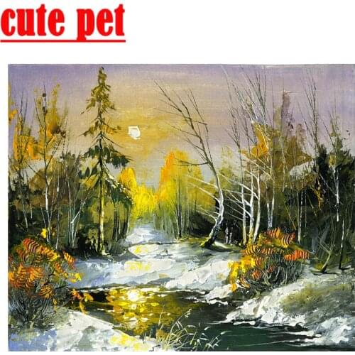 Home Wall Deco Winter Woods, rivers, painting artwork diy diamond painting square drill round diamond Mosaic embroidery scenery