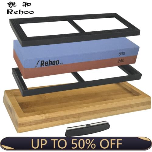 Rehoo Double-sided Sharpening Stone 240/800 Mesh + Non-slip Bamboo Base + Double Rubber Pad + Fixed Angle Guide Rail