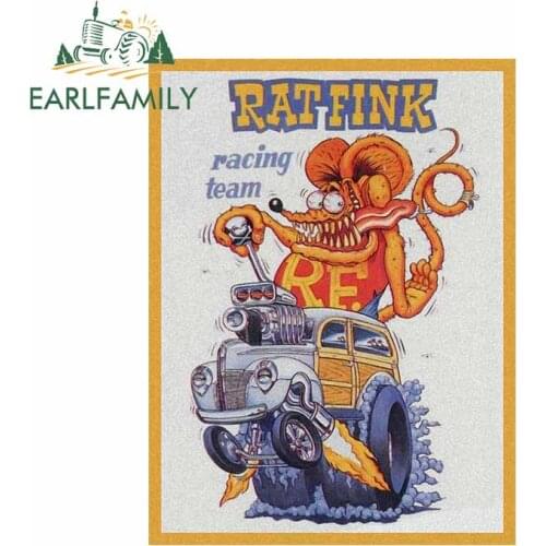 EARLFAMILY 13cm x 9.8cm Car Sticker Racing Team Rat Fink Retro Greaser Hot Rodder Sign Creative Modified Stickers Vinyl Graphic