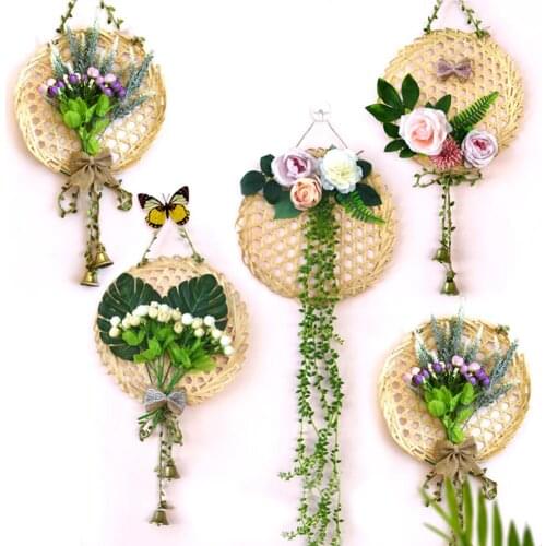 2020 DIY Handmade Artificial Flower Bamboo Net Bell Hanging Pendant Living Room Home Decorations