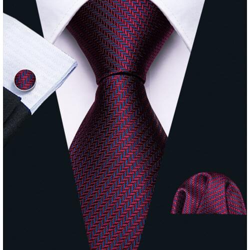 Red Silk Wedding Necktie Jacquard Woven Striped Ties For Men Tie Handkerchief cufflink set Barry.Wang Fashion Designer FA-5028