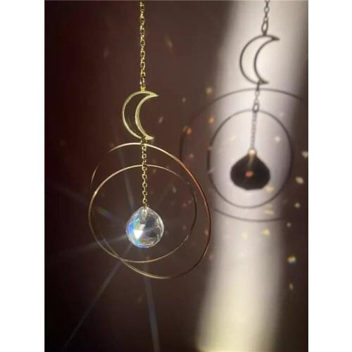 Moon Sun Catcher,moon and Hoops+ Rainbow Crystal,Crystal Hanging,Car Prism,Crystal Suncatcher,Rearview Mirror Decor, Rainbows