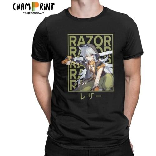 Mens Razor Genshin Impact T Shirts 100% Cotton Clothes Funny Short Sleeve Round Neck Tees Printed T-Shirts